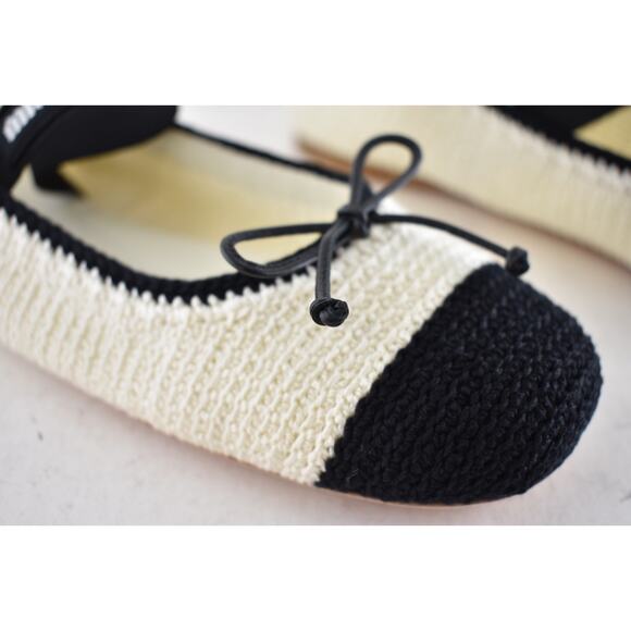 Miu Miu Crochet Knit Black White Bicolor Logo Strap Ballet Ballerina Flats 42 - Picture 8 of 16